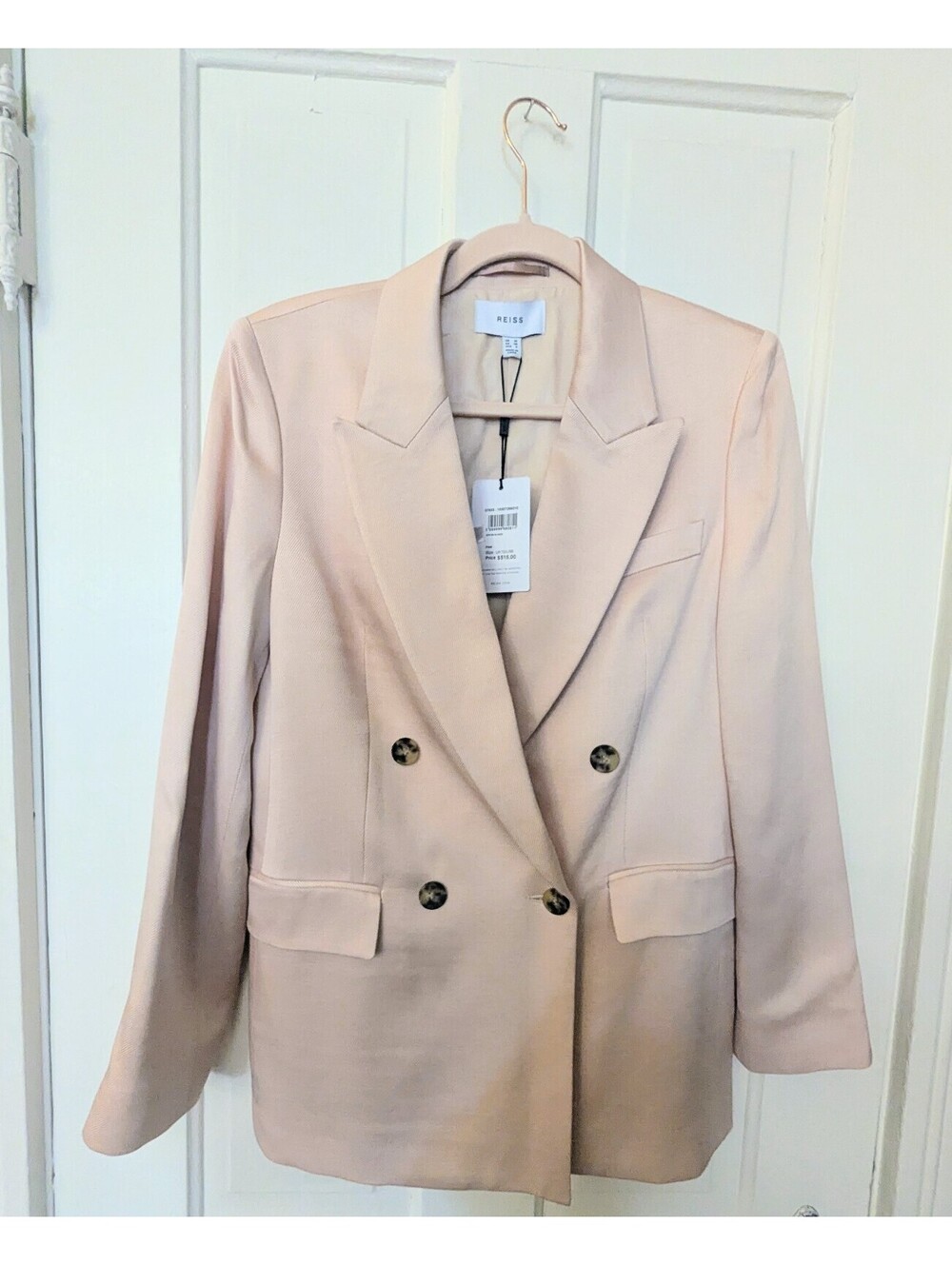 REISS EVE DOUBLE BREASTED SATIN BLAZER IN LIGHT PINK SIZE 6 NWT - Picture 3 of 7